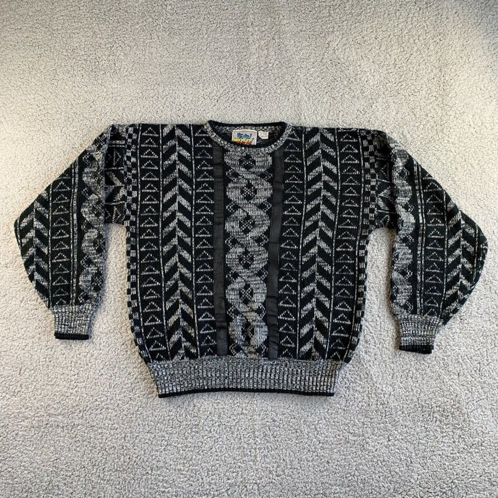 Vintage‎ Henri Valdise Sweater Mens XL Chunky Knit Geometric Streetwear Hip Hop